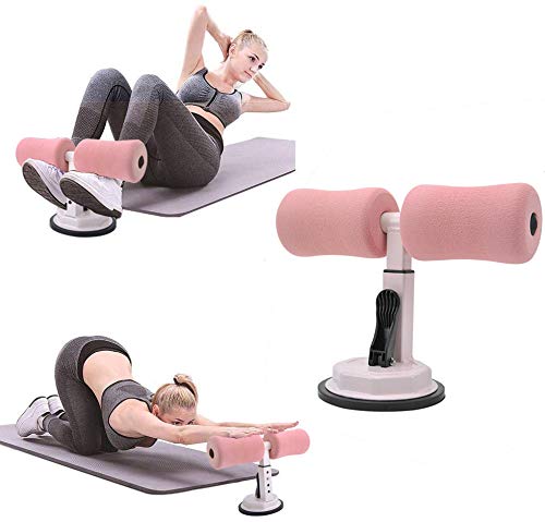 Kaiyei Maquina Abdominales, Barras Sentadillas Portátil Auto Succión Sit-Up Equipo, Equipamiento Gym Fitness Casa Ejercicio Soporte de Pie Aparato para Hacer Abdominales Blanco + Rosa