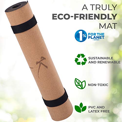 KAIZENLY Pro Esterilla de Yoga Ecológica - Corcho Natural, Antideslizante - Esterilla Yoga, Pilates, Fitness - Colchoneta Yoga con Correa de Transporte - Yoga Mat (183 x 61 x 0,5 cm) (Pro Una)