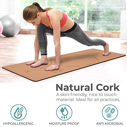 KAIZENLY Pro Esterilla de Yoga Ecológica - Corcho Natural, Antideslizante - Esterilla Yoga, Pilates, Fitness - Colchoneta Yoga con Correa de Transporte - Yoga Mat (183 x 61 x 0,5 cm) (Pro Una)