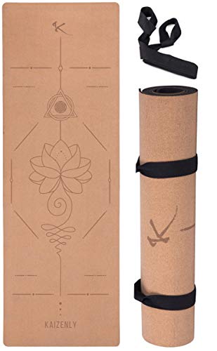 KAIZENLY Pro Esterilla de Yoga Ecológica - Corcho Natural, Antideslizante - Esterilla Yoga, Pilates, Fitness - Colchoneta Yoga con Correa de Transporte - Yoga Mat (183 x 61 x 0,5 cm) (Pro Una)