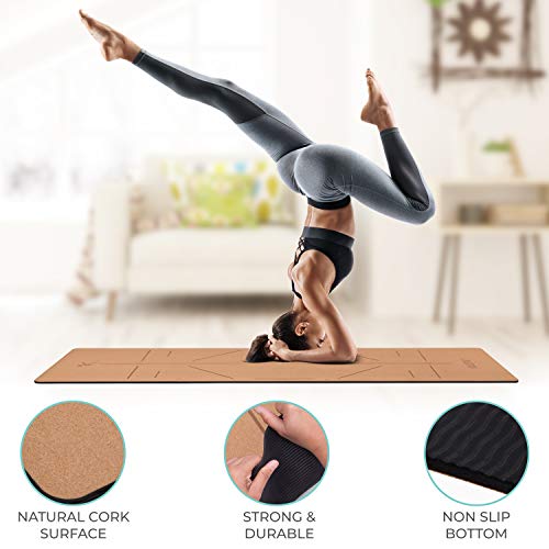 KAIZENLY Pro Esterilla de Yoga Ecológica - Corcho Natural, Antideslizante - Esterilla Yoga, Pilates, Fitness - Colchoneta Yoga con Correa de Transporte - Yoga Mat (183 x 61 x 0,5 cm) (Pro Una)