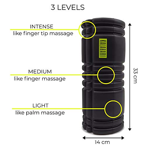 KALAHARI Rodillo de Espuma KIT - Foam Roller, bola Doble y con Pinchos. Para terapia de Trigger Point y masaje muscular Miofascial. Cómoda bolsa y Ebook ejercicios en español.