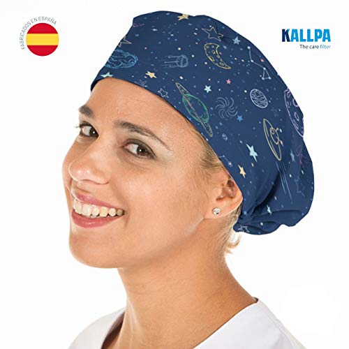 KALLPA Gorro de enfermería, individual, gorros quirúrgicos estampados, Unisex - (Azul - planetas)