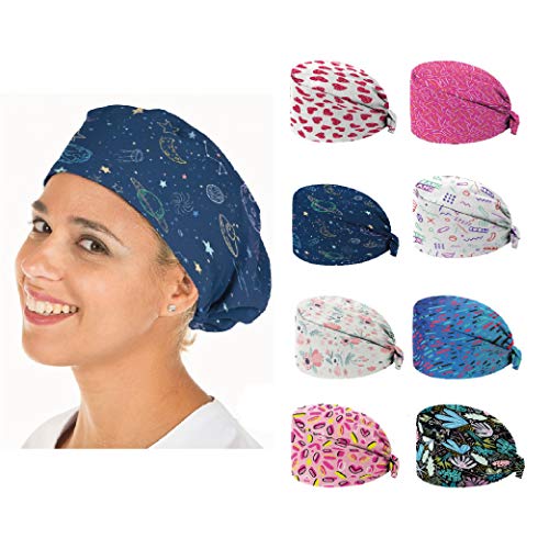 KALLPA Gorro de enfermería, individual, gorros quirúrgicos estampados, Unisex - (Azul - planetas)