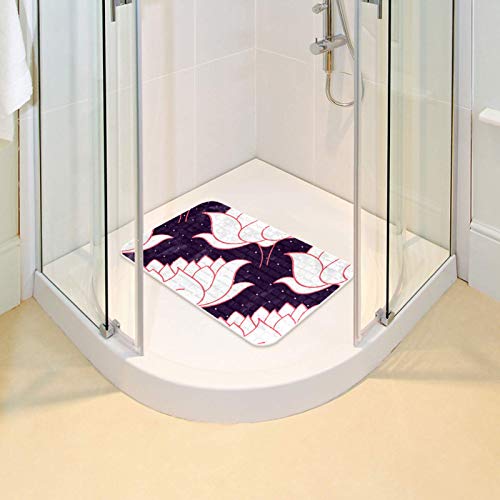 KAMEARI Alfombrilla de baño antideslizante con ventosas y orificios de drenaje, alfombrillas de baño lavables a máquina, diseño de flor de loto botánico