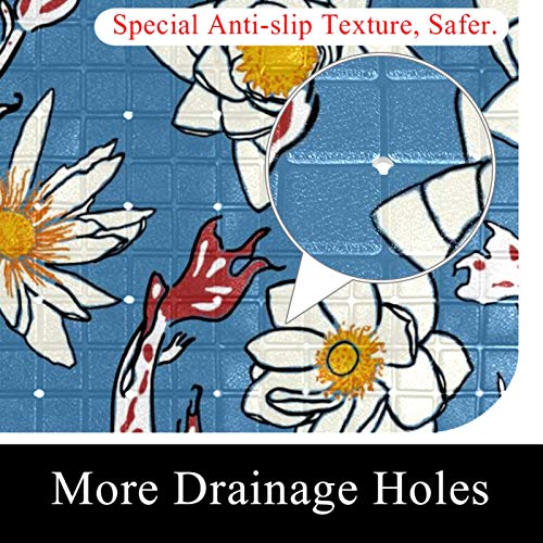 KAMEARI Alfombrilla de baƱo antideslizante con ventosas y orificios de drenaje, alfombrillas de baƱo lavables a mƔquina, diseƱo de flor de loto, color rojo, fondo azul KAMEARI Alfombrilla de baƱo antideslizante con ventosas y orificios de drenaje, alfombrillas de baƱo lavables a mƔquina, diseƱo de flor de loto, color rojo, fondo azul