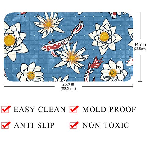 KAMEARI Alfombrilla de baƱo antideslizante con ventosas y orificios de drenaje, alfombrillas de baƱo lavables a mƔquina, diseƱo de flor de loto, color rojo, fondo azul KAMEARI Alfombrilla de baƱo antideslizante con ventosas y orificios de drenaje, alfombrillas de baƱo lavables a mƔquina, diseƱo de flor de loto, color rojo, fondo azul