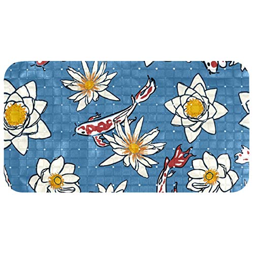 KAMEARI Alfombrilla de baƱo antideslizante con ventosas y orificios de drenaje, alfombrillas de baƱo lavables a mƔquina, diseƱo de flor de loto, color rojo, fondo azul KAMEARI Alfombrilla de baƱo antideslizante con ventosas y orificios de drenaje, alfombrillas de baƱo lavables a mƔquina, diseƱo de flor de loto, color rojo, fondo azul
