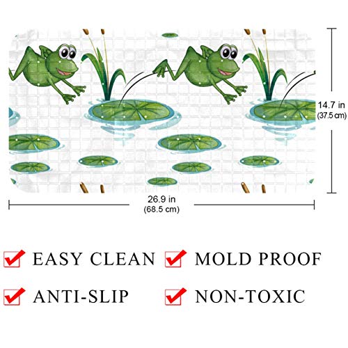 KAMEARI Alfombrilla de baño antideslizante con ventosas y orificios de drenaje, alfombrillas de baño lavables a máquina, ranas saltando hojas de loto en el estanque