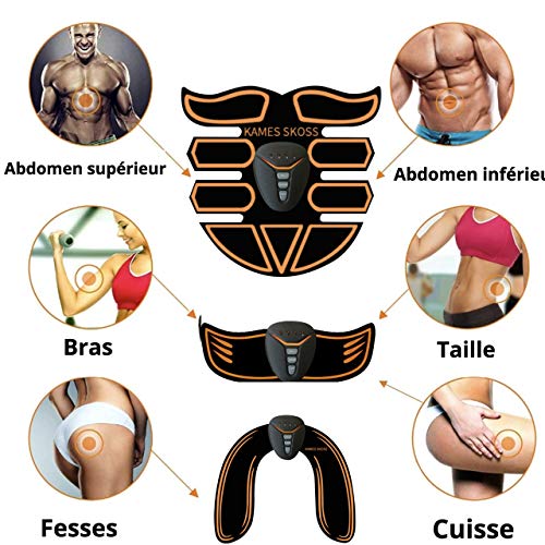 kames skoss prestige - Electroestimulador Abdominales Masculino Femenino, Keat Estimulador Muscular Brazo + Muslos + Piernas, Músculos de Masaje, Dispositivo Oficial ofrecido (Noir J)