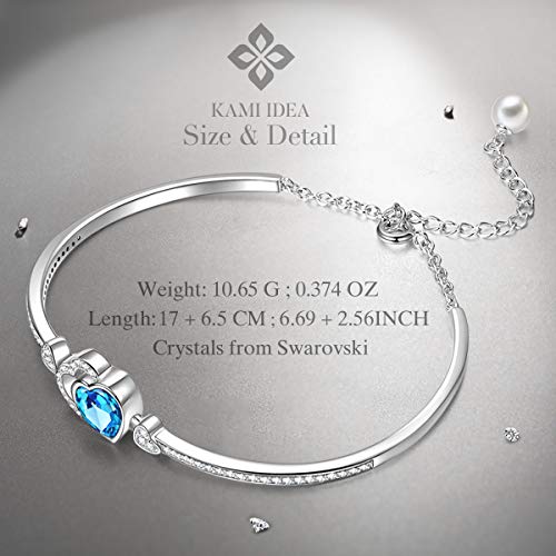 Kami Idea Pulsera para Mujer - Amor Verdadero - Regalo de Mejores Amigos, Pulsera con Cristales de Corazón Azul, Chapado en Oro Blanco, Cristales de Swarovski, Joyería para Pujer, Paquete de Regalo