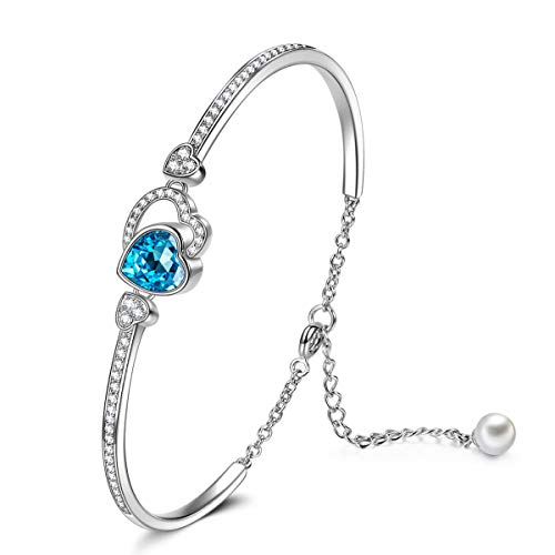 Kami Idea Pulsera para Mujer - Amor Verdadero - Regalo de Mejores Amigos, Pulsera con Cristales de Corazón Azul, Chapado en Oro Blanco, Cristales de Swarovski, Joyería para Pujer, Paquete de Regalo