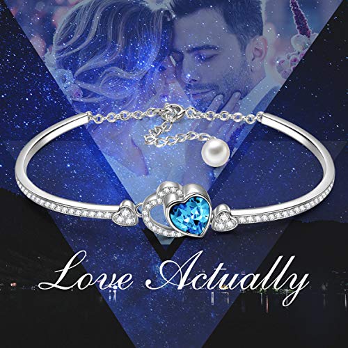 Kami Idea Pulsera para Mujer - Amor Verdadero - Regalo de Mejores Amigos, Pulsera con Cristales de Corazón Azul, Chapado en Oro Blanco, Cristales de Swarovski, Joyería para Pujer, Paquete de Regalo