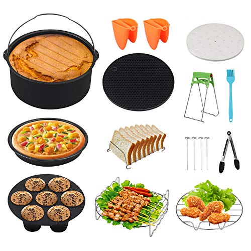 Kamtop 17PCs Accesorios para Freidora de Aire de 3.2QT-7.2QT Accesorios para Friedoras sin Aceite de 7 Pulgadas Kit de Accesorios con Plato Redondo de Pastel Molde Soporte para Barbacoa