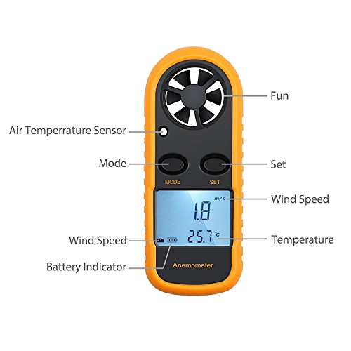 KanCai Anemómetro Termómetro Digital de Pantalla LCD Medidor de Velocidad Viento Aire con Luz de Fondo para Vela, Cometa, Surf, Marina, Pescar, etc