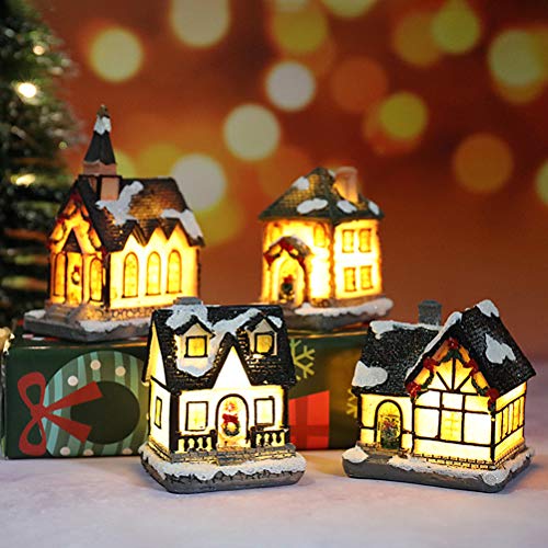 Kangmeile Faro de Resina de Navidad, Casa de Resina Luz LED Blanca cálida Navidad Vacaciones Pueblo Ciudad Decoración para el hogar Regalo, Escena navideña Pueblo Casa Ciudad Artesanía DIY Decoración