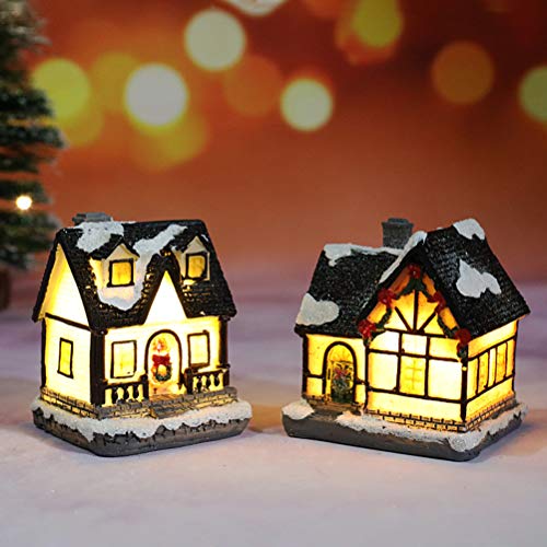 Kangmeile Faro de Resina de Navidad, Casa de Resina Luz LED Blanca cálida Navidad Vacaciones Pueblo Ciudad Decoración para el hogar Regalo, Escena navideña Pueblo Casa Ciudad Artesanía DIY Decoración