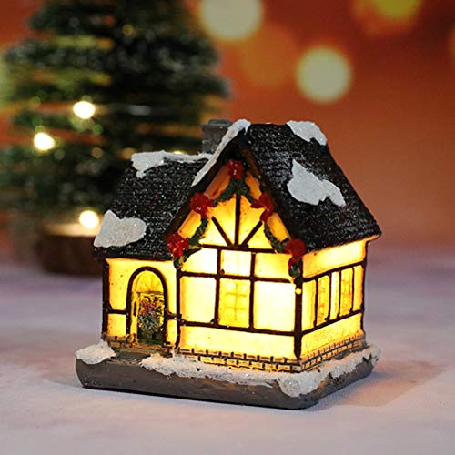 Kangmeile Faro de Resina de Navidad, Casa de Resina Luz LED Blanca cálida Navidad Vacaciones Pueblo Ciudad Decoración para el hogar Regalo, Escena navideña Pueblo Casa Ciudad Artesanía DIY Decoración