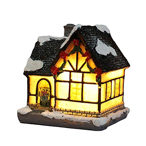 Kangmeile Faro de Resina de Navidad, Casa de Resina Luz LED Blanca cálida Navidad Vacaciones Pueblo Ciudad Decoración para el hogar Regalo, Escena navideña Pueblo Casa Ciudad Artesanía DIY Decoración