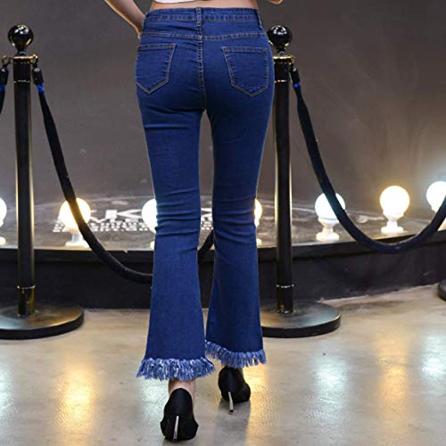 Katenyl Jeans recortados de Gran Altura para Mujer, Moda de otoño, Personalidad asimétrica, Borla, Acampanada, Raja Rasgada, con Bolsillo 27