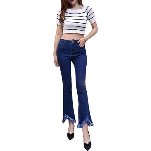 Katenyl Jeans recortados de Gran Altura para Mujer, Moda de otoño, Personalidad asimétrica, Borla, Acampanada, Raja Rasgada, con Bolsillo 27
