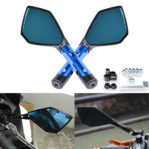 KATUR Espejos retrovisores del Manillar de la Motocicleta Espejo retrovisor Espejos Azules de la Motocicleta 8MM 10MM Pernos roscados en Sentido horario Soportes para S uzuki H Onda V ictory