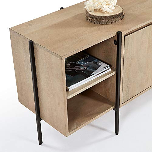 Kave Home - Mueble TV Palmia 160 x 56 cm de Madera de Mango y Patas de Metal en Negro Kave Home - Mueble TV Palmia 160 x 56 cm de Madera de Mango y Patas de Metal en Negro
