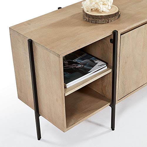 Kave Home - Mueble TV Palmia 160 x 56 cm de Madera de Mango y Patas de Metal en Negro