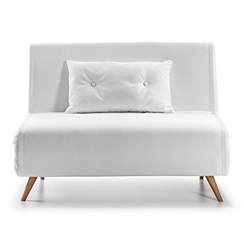 Kave Home - Sofá Cama Clic clac de 2 plazas Tupana en Piel sintética Blanca con Patas de Madera de Haya Kave Home - Sofá Cama Clic clac de 2 plazas Tupana en Piel sintética Blanca con Patas de Madera de Haya