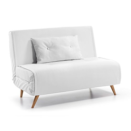 Kave Home - Sofá Cama Clic clac de 2 plazas Tupana en Piel sintética Blanca con Patas de Madera de Haya Kave Home - Sofá Cama Clic clac de 2 plazas Tupana en Piel sintética Blanca con Patas de Madera de Haya