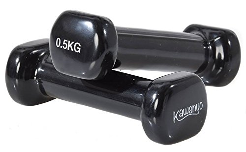 Kawanyo Mancuernas de vinilo, un par de 2 unidades, para entrenamiento de fuerza, gimnasia y ejercicio, pequeñas mancuernas resistentes, 2 x 0,5 kg.