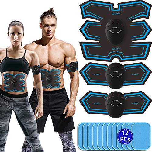 KEAWEO Electroestimulador Muscular Abdominales EMS Estimulador Muscular Abdominales ABS Estimulador Muscula para Abdomen Cintura Pierna Brazo Almohadillas de Gel 12pcs