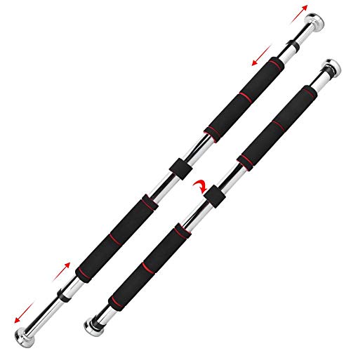 Keenso Barra de Dominadas, Barra para Hacer Dominadas y Chin ups Colocarla en la Puerta, Barra Pull-up de Acero al Carbono para Ejercicios(80-130CM)