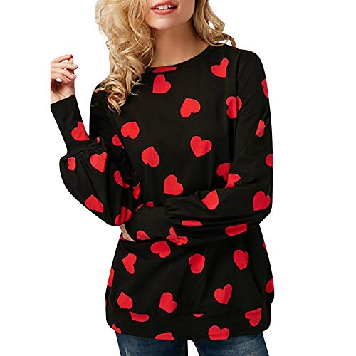 KEERADS Women Sweatshirt Camisas Casuales de Manga Larga con Estampado de Corazones Sudaderas para Mujer