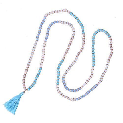 KELITCH Cuentas De Cristal Para Mujer Collar Elástico Con Borla Pulseras De Cristal Brazalete Pulseras De Envoltura Elástica (Azul) KELITCH Cuentas De Cristal Para Mujer Collar Elástico Con Borla Pulseras De Cristal Brazalete Pulseras De Envoltura Elástica (Azul)