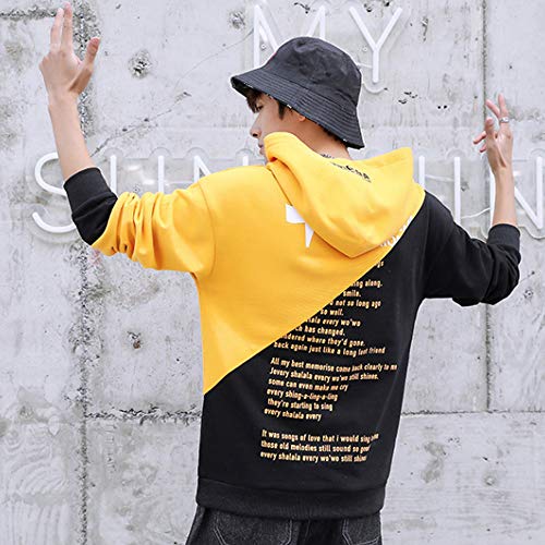 KENAIJING Hombre Sudadera con Capucha Deportiva Manga Larga Hoodie Camisa de Entrenamiento Casual (Amarillo, 3XL)