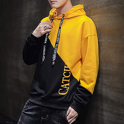 KENAIJING Hombre Sudadera con Capucha Deportiva Manga Larga Hoodie Camisa de Entrenamiento Casual (Amarillo, 3XL)