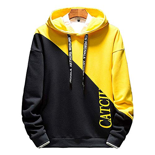 KENAIJING Hombre Sudadera con Capucha Deportiva Manga Larga Hoodie Camisa de Entrenamiento Casual (Amarillo, 3XL)