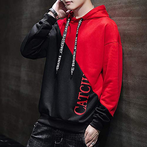 KENAIJING Hombre Sudadera con Capucha Deportiva Manga Larga Hoodie Camisa de Entrenamiento Casual (Rojo, 2XL)