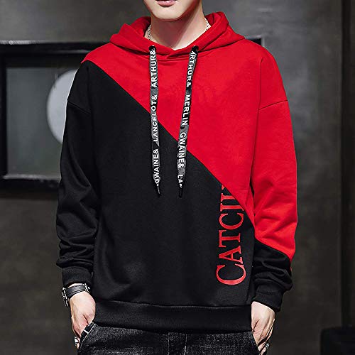 KENAIJING Hombre Sudadera con Capucha Deportiva Manga Larga Hoodie Camisa de Entrenamiento Casual (Rojo, 2XL)