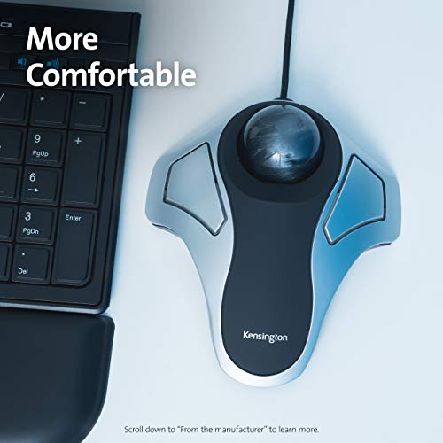 Kensinton 64327EU Ratón Orbit, Ratón Ergonómico con Cable y Trackball, Para Mac y Windows, Diseño Ambidiestro, Seguimiento Óptico y Trackball de 40 mm, Plateado