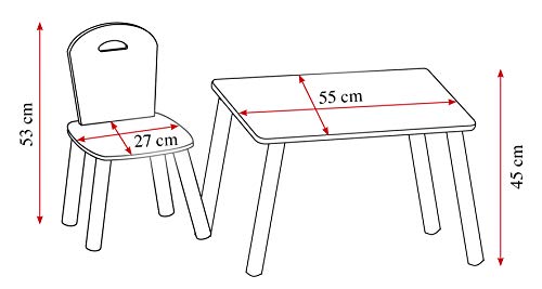 Kesper Mesa infantil con 2 sillas; color blanco, tamaño: mesa 55 x 55 x 45 cm, silla 27,5 x 27,5 x 50,5 cm, 1771213