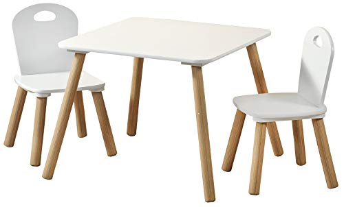 Kesper Mesa infantil con 2 sillas; color blanco, tamaño: mesa 55 x 55 x 45 cm, silla 27,5 x 27,5 x 50,5 cm, 1771213