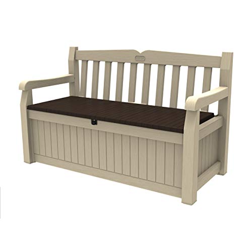 Keter Eden Garden Bench - Banco Arcón Exterior, Capacidad 265 L, Color Marrón y Beige