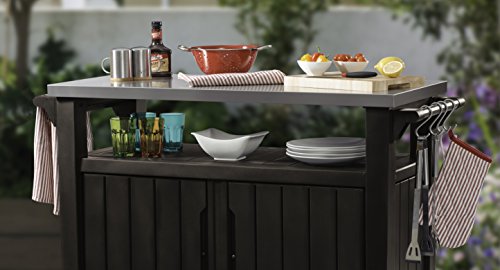 Keter - Mueble Barbacoa grande para jardín, Capacidad 279 litros, Color marrón