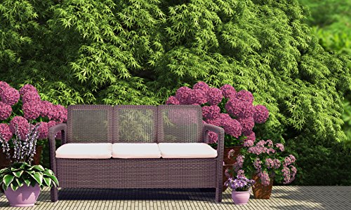 Keter - Sofá de jardín exterior de 3 plazas Tarifa con cojín incluido, Color marrón