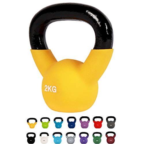 Kettlebell Profesional Neopreno 2 - 30 kg con póster de ejercicios, Pesas