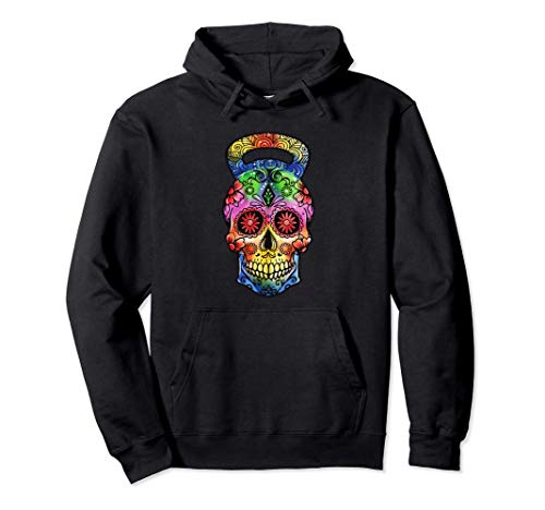 Kettlebell Sugar Skull Ejercicio de levantamiento de pesas Sudadera con Capucha