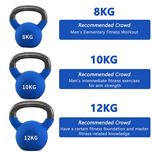Kettlebells Recubiertos de Vinilo Peso Disponible: 8KG, 10KG, 12KG, Kettlebell Weight Set Comfort Grip Mango Ancho para El Hogar y El Gimnasio Equipo de Entrenamiento Físico