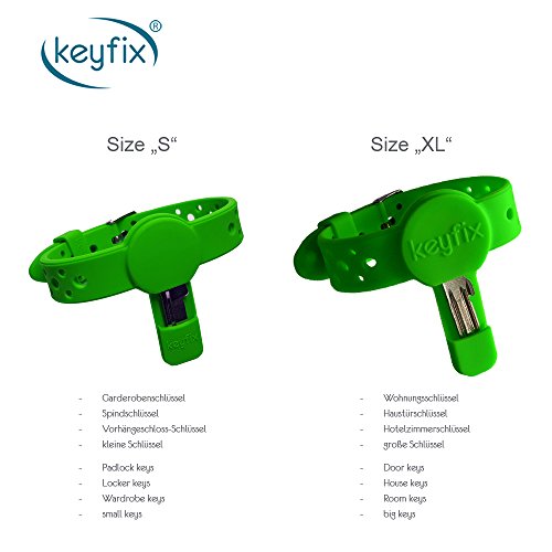 keyfix Pulsera para Llaves S, Pulsera para Llaves de Fitnes para Llaves de armarios, taquillas y Llaves pequeñas, Verde KF003